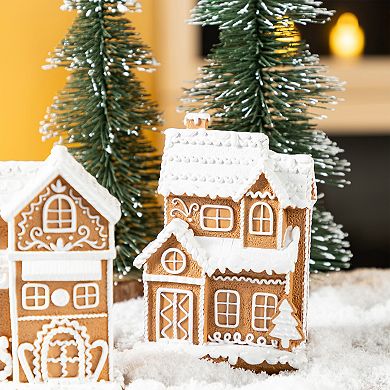 Glitzhome Set of 3 Gingerbread House Table Decor, 5.50"H Christmas Resin Table Centerpiece