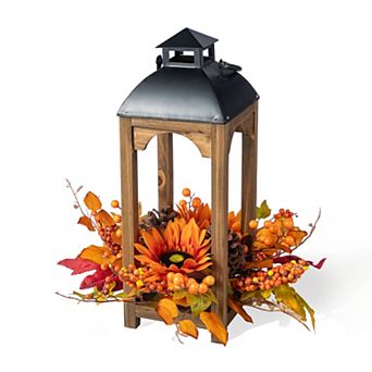 Glitzhome 20"H Lantern Centerpiece, Fall Wood Tabletop Decoration