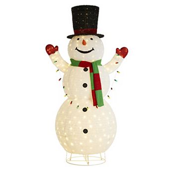 Glitzhome 94.5"H Lighted Christmas Porch Decor, 3D Foldable Fabric Snowman Outdoor Decor