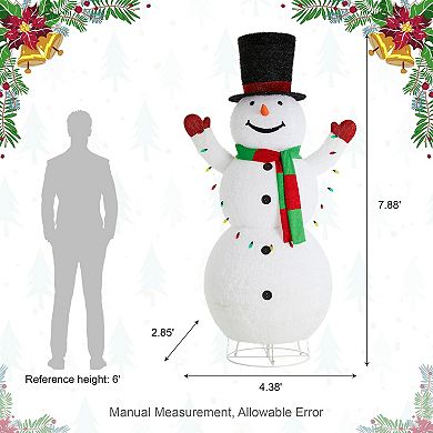 Glitzhome 94.5"H Lighted Christmas Porch Decor, 3D Foldable Fabric Snowman Outdoor Decor