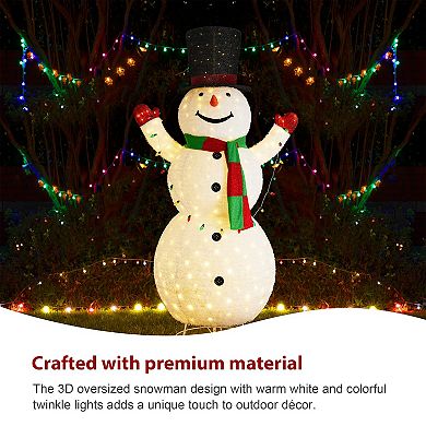 Glitzhome 94.5"H Lighted Christmas Porch Decor, 3D Foldable Fabric Snowman Outdoor Decor