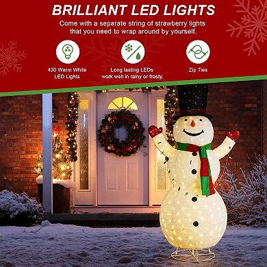 Glitzhome 94.5"H Lighted Christmas Porch Decor, 3D Foldable Fabric Snowman Outdoor Decor