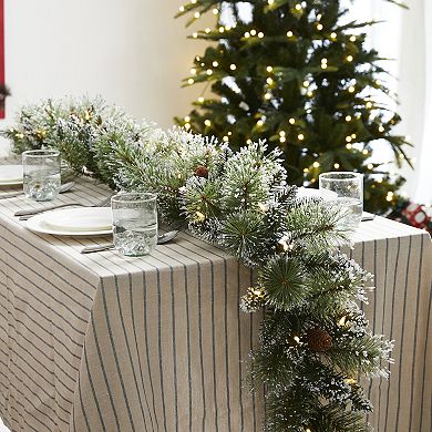 Glitzhome Set of 2 6ft Pre-Lit Frosted Greenery Pinecones Christmas Garlands