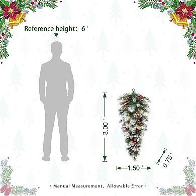 Glitzhome Pre-Lit Pinecones and Red Berries Artificial Christmas Teardrop Swag, Three Function, 3FT