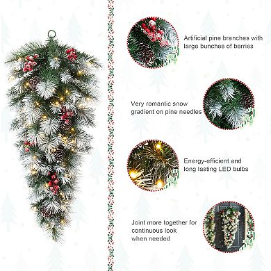 Glitzhome Pre-Lit Pinecones and Red Berries Artificial Christmas Teardrop Swag, Three Function, 3FT