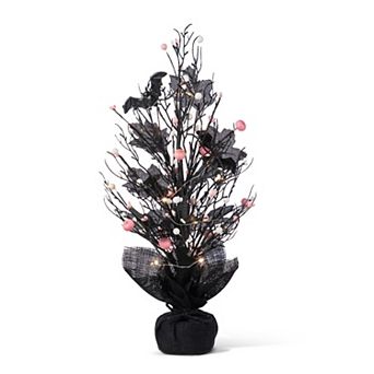 Glitzhome 20"H Lighted Pink Berries Table Tree, Halloween Tabletop Decor