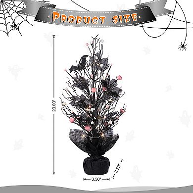 Glitzhome 20"H Lighted Pink Berries Table Tree, Halloween Tabletop Decor