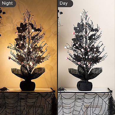 Glitzhome 20"H Lighted Pink Berries Table Tree, Halloween Tabletop Decor