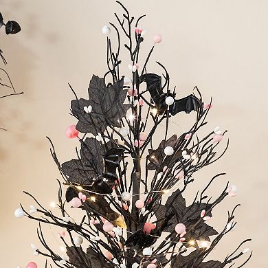 Glitzhome 20"H Lighted Pink Berries Table Tree, Halloween Tabletop Decor