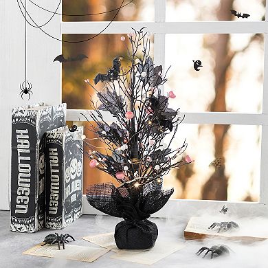 Glitzhome 20"H Lighted Pink Berries Table Tree, Halloween Tabletop Decor