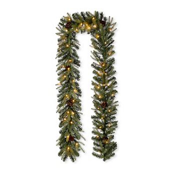 Glitzhome 9ft Pre-Lit Christmas Garland,Greenery Pine Garland with Pine Cones Warm White LED Lights