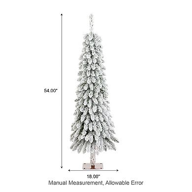 Glitzhome 4.5ft Pre-Lit Artificial Pencil Christmas Tree, Flocked Porch Tree for Indoor Outdoor
