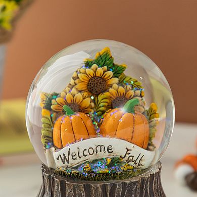 Glitzhome 5.75''H Sunflower and Pumpkin Waterglobe, Resin Table Decor for Fall Harvest