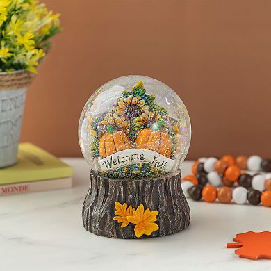 Glitzhome 5.75''H Sunflower and Pumpkin Waterglobe, Resin Table Decor for Fall Harvest