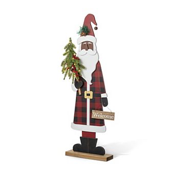 Glitzhome 35.75"H Lighted Wooden Africa Santa Porch Decor, Christmas “WELCOME” Porch Sign with Timer
