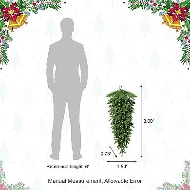 Glitzhome 3ft Pre-Lit Greenery Christmas Teardrop Swag