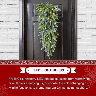 Glitzhome 3ft Pre-Lit Greenery Christmas Teardrop Swag