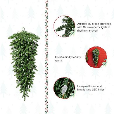 Glitzhome 3ft Pre-Lit Greenery Christmas Teardrop Swag