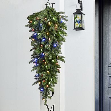 Glitzhome 3ft Pre-Lit Greenery Christmas Teardrop Swag