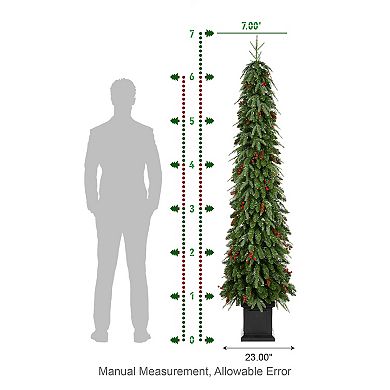 Glitzhome 7ft Artificial Porch Christmas Tree, Pre-Lit Christmas Tree for Indoor Outdoor, Green