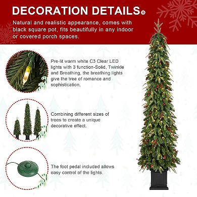 Glitzhome 7ft Artificial Porch Christmas Tree, Pre-Lit Christmas Tree for Indoor Outdoor, Green