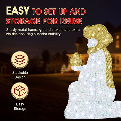 Glitzhome Set of 11 Lighted Christmas Porch Sign, 2D Iridescent Fabric Nativity Scene Outdoor Decor