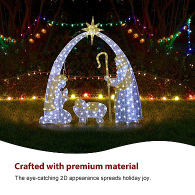 Glitzhome Set of 11 Lighted Christmas Porch Sign, 2D Iridescent Fabric Nativity Scene Outdoor Decor