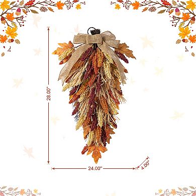 Glitzhome 28"H Fall Multi-Colored Sorghum Swag, Indoor&Outdoor Autumn Swag Wreath