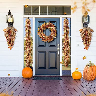 Glitzhome 28"H Fall Multi-Colored Sorghum Swag, Indoor&Outdoor Autumn Swag Wreath