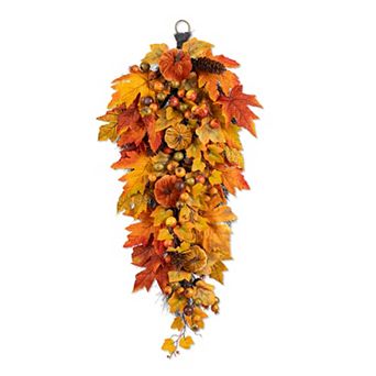 Glitzhome 28"H Fall Multi-Colored Swag, Indoor&Outdoor Autumn Swag Wreath