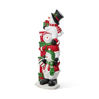 Glitzhome Christmas Front Porch Decor, Resin Stacked Snowman Xmas Porch Sign, 35.25"H