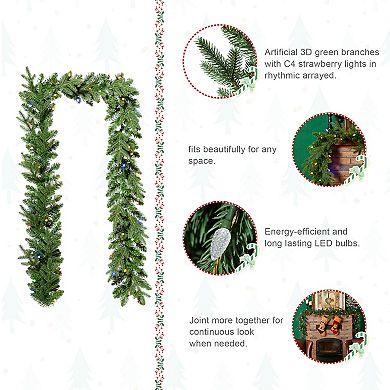 Glitzhome 9ft Pre-Lit Greenery Christmas Garland