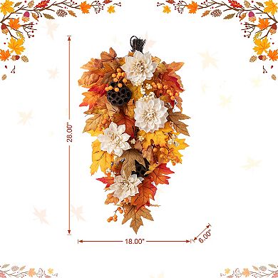 Glitzhome 28"H Lotus, Lotus Pod and Berry Swag, Harvest Teardrop Swag for Fall Harvest