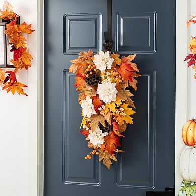 Glitzhome 28"H Lotus, Lotus Pod and Berry Swag, Harvest Teardrop Swag for Fall Harvest