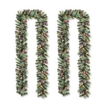 Glitzhome 2 pk 6FT Glittered Pinecones and Berries Christmas Garlands