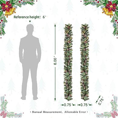 Glitzhome 2PK 6FT Glittered Pinecones and Berries Christmas Garlands