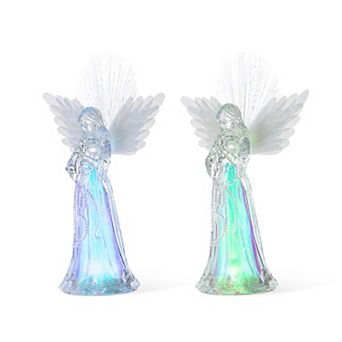 Glitzhome Set of 2 Lighted Table Decor, 10.75''H Acrylic Color Changing Tabletop Angel Figurine