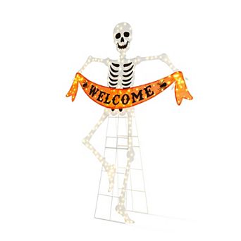 Glitzhome 86.25"H Lighted Halloween Outdoor Decor, 2D Skeleton Decor