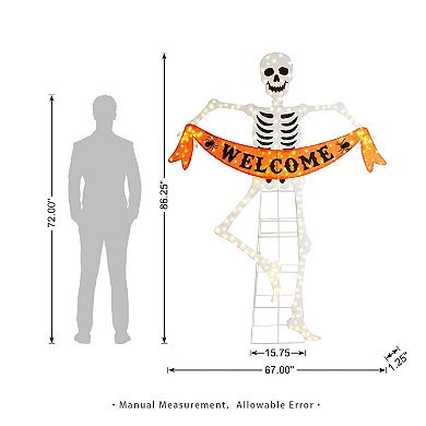 Glitzhome 86.25"H Lighted Halloween Outdoor Decor, 2D Skeleton Decor