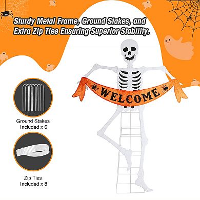 Glitzhome 86.25"H Lighted Halloween Outdoor Decor, 2D Skeleton Decor