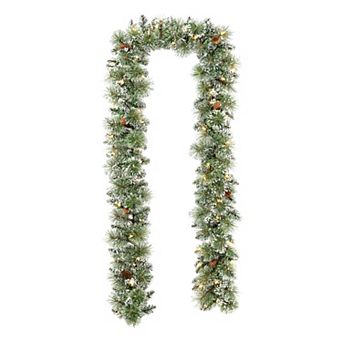 Glitzhome 9ft Pre-Lit Frosted Greenery Pinecones Christmas Garland