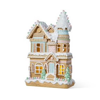 Glitzhome 11.75"H Macaron Resin Village Table Decor, Double-layered Christmas Table Centerpiece