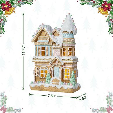 Glitzhome 11.75"H Macaron Resin Village Table Decor, Double-layered Christmas Table Centerpiece