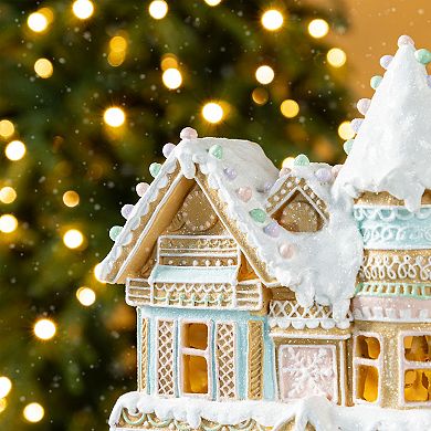 Glitzhome 11.75"H Macaron Resin Village Table Decor, Double-layered Christmas Table Centerpiece