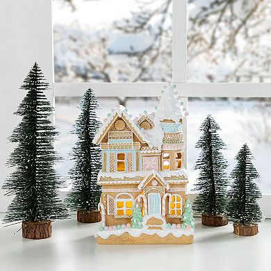 Glitzhome 11.75"H Macaron Resin Village Table Decor, Double-layered Christmas Table Centerpiece