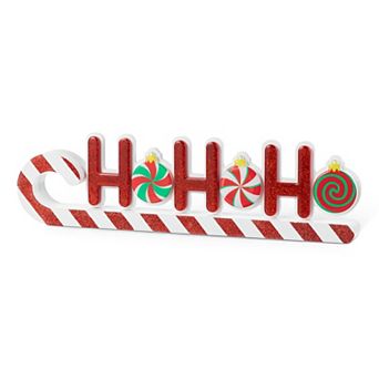 Glitzhome 19"L Christmas Wooden Table Decor, Epoxy HOHOHO Candy Cane Table Centerpiece