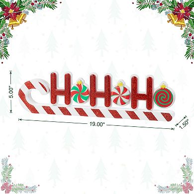 Glitzhome 19"L Christmas Wooden Table Decor, Epoxy HOHOHO Candy Cane Table Centerpiece