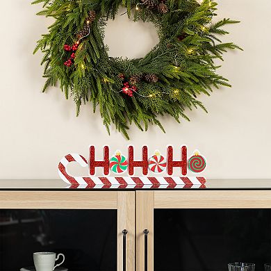 Glitzhome 19"L Christmas Wooden Table Decor, Epoxy HOHOHO Candy Cane Table Centerpiece