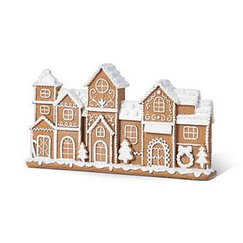 Glitzhome 12.00"L Gingerbread Townhouse Table Decor, Christmas Resin Tabletop Decoration