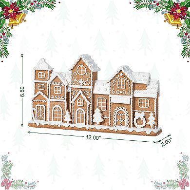 Glitzhome 12.00"L Gingerbread Townhouse Table Decor, Christmas Resin Tabletop Decoration